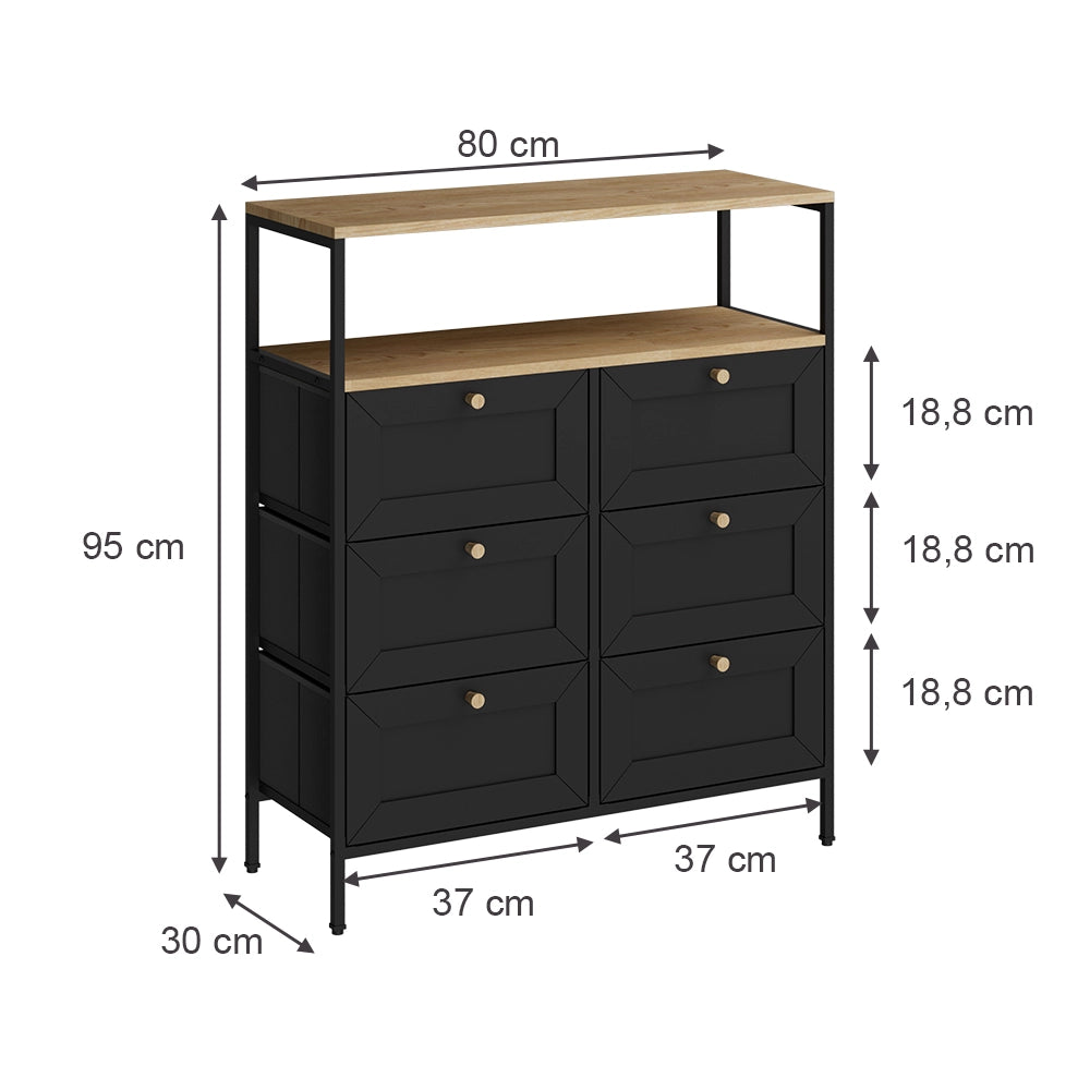 Vicco Tavolino Nero 80 x 95 cm con 6 cassetti