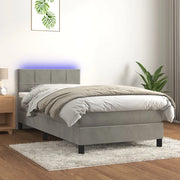 Letto a Molle con Materasso e LED Grigio Chiaro 90x190 cm Velluto