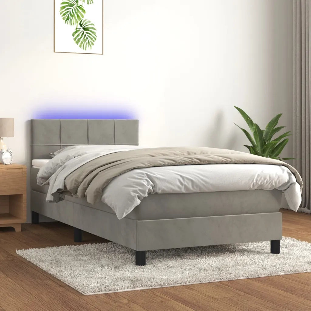 Letto a Molle con Materasso e LED Grigio Chiaro 90x190 cm Velluto