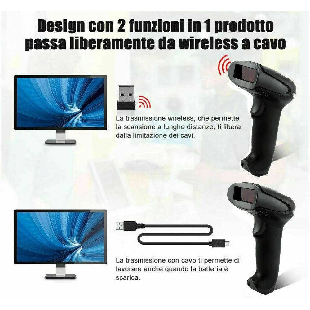 Trade Shop - Lettore Di Codice A Barre Barcode Scanner Senza Fili Wireless Laser Q-a203 -