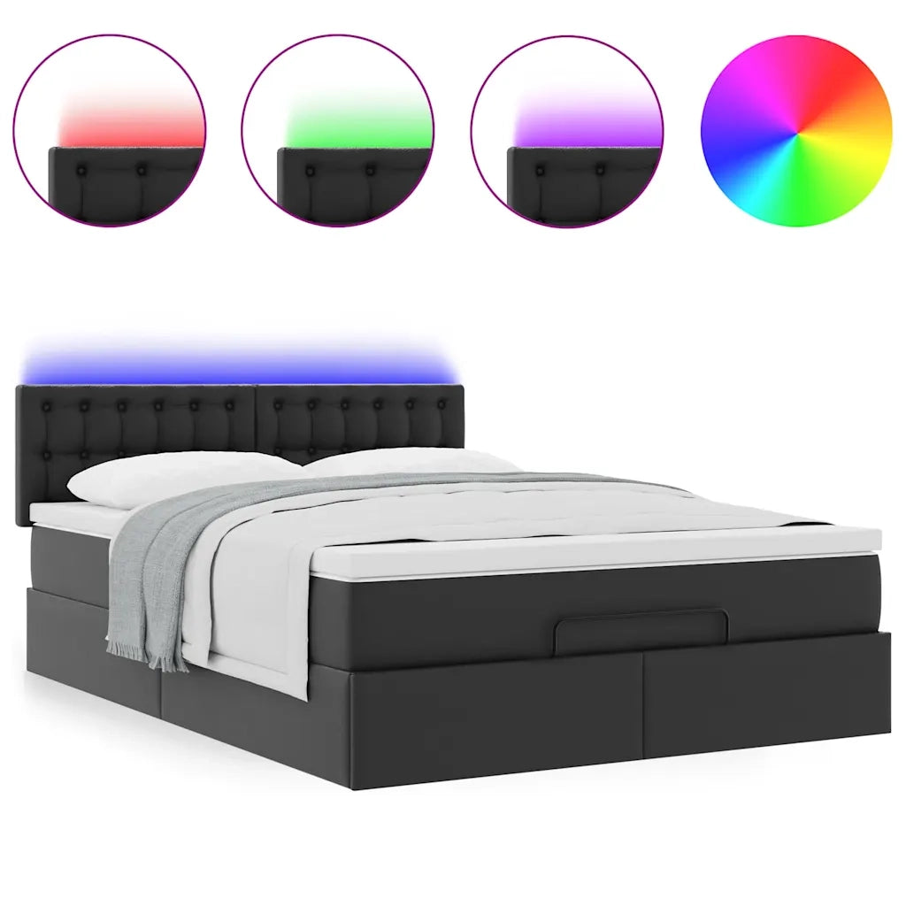 Pouf Letto con Materassi e LED Nero 140x190cm Similpelle