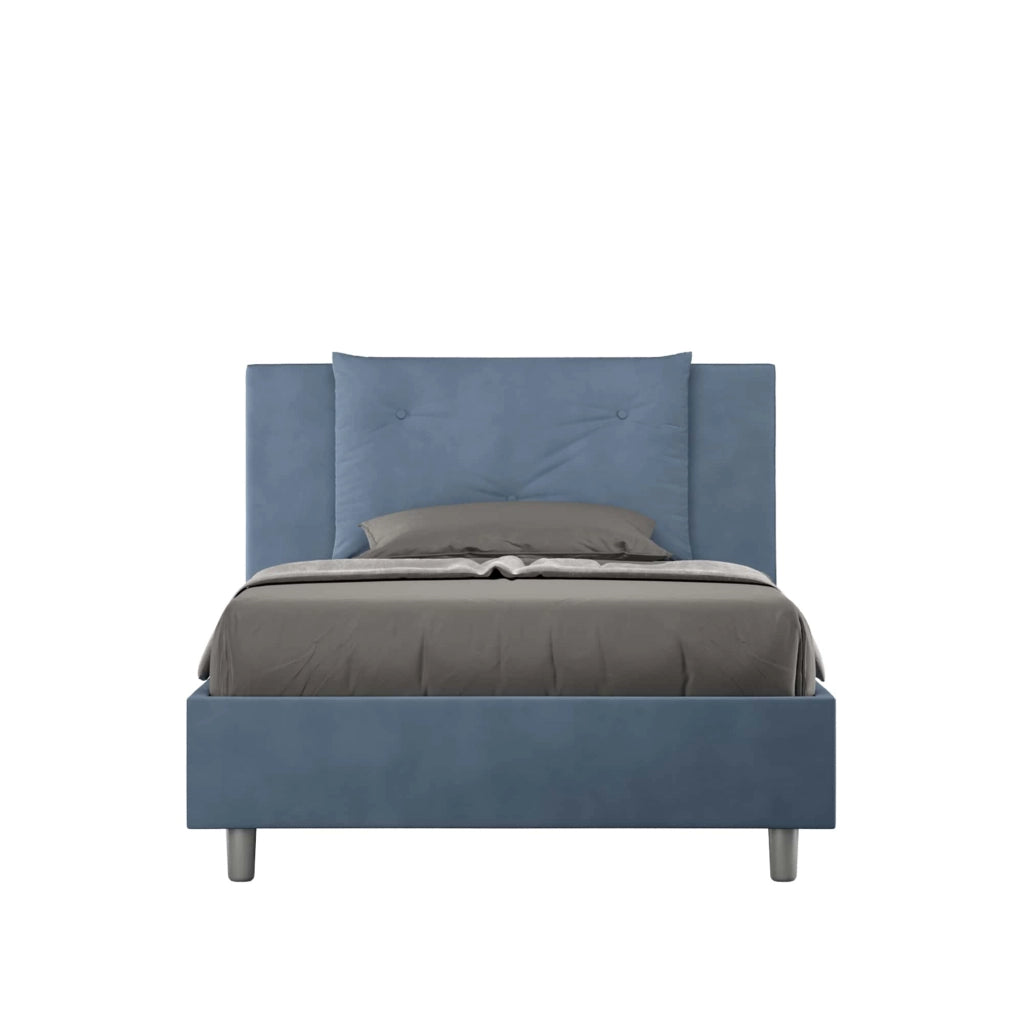 BS COM Letto singolo con rete imbottito 100x190 microfibra blu