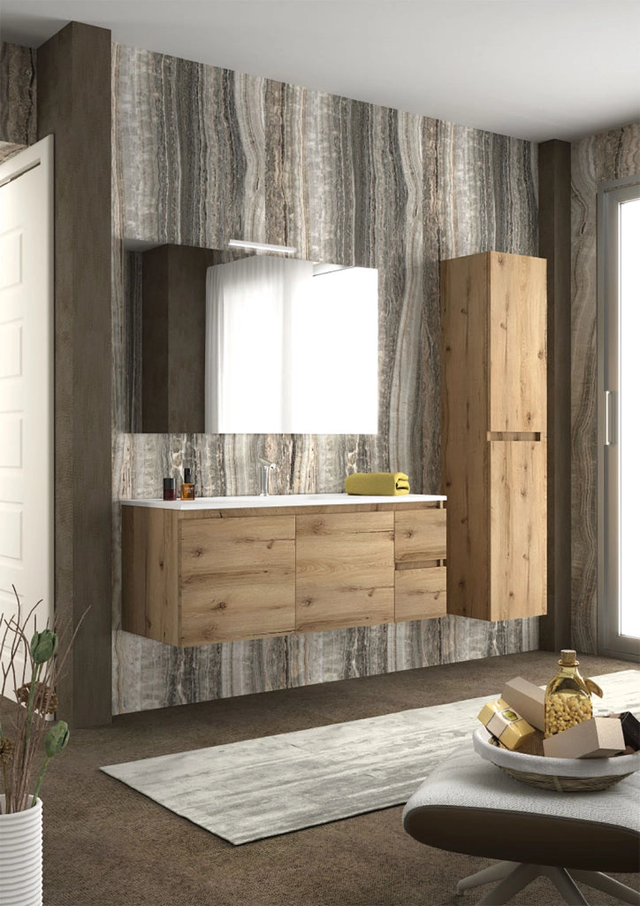 Mobile da Bagno Sospeso con Lavabo 100 cm e Specchio Bali Light 2+2 Rovere Miele