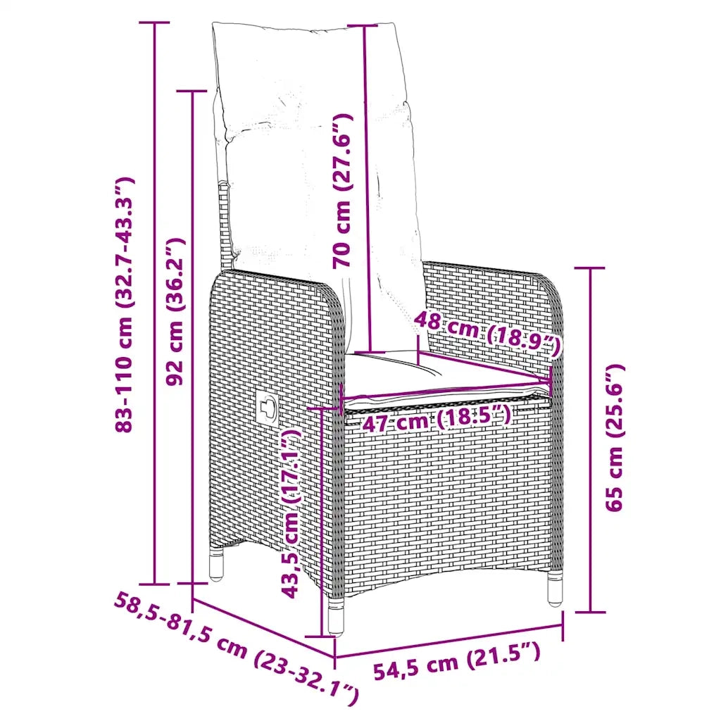 Set da Bistrò da Giardino 7 pz con Cuscini Nero in Polyrattan 3276991