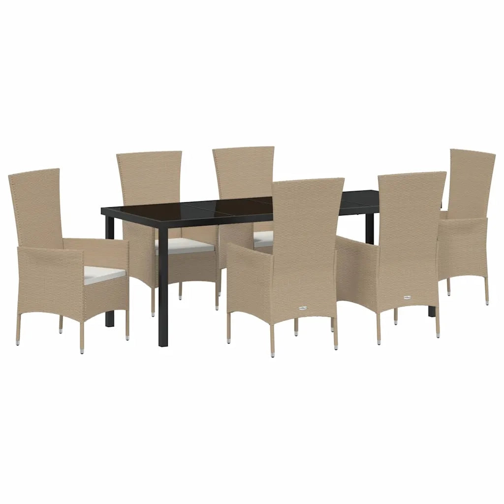 Set da Pranzo per Giardino con cuscino 7 pcs Beige polyrattan 3379462