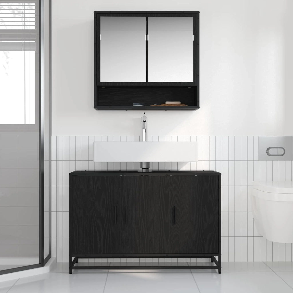 Set di mobili per il bagno 2 pcs Rovere Nero Legno multistrato