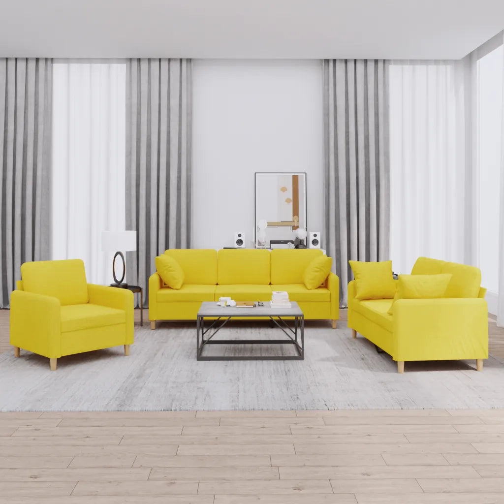 Set di Divani 3 pz con Cuscini Giallo Chiaro in Tessuto 3202075