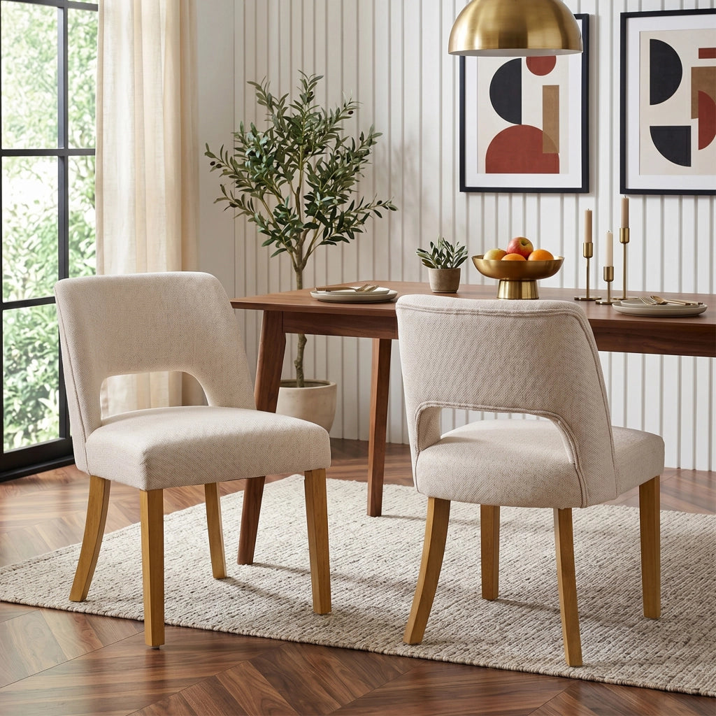 2 sedie da pranzo comode e traspiranti adatte per sala da pranzo soggiorno caffè ecc. stile moderno tessuto di lino gambe in legno massiccio beige