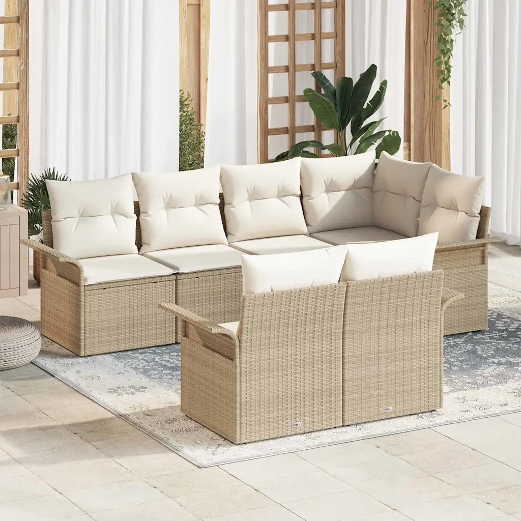 Set Divano da Giardino con cuscino 7 pcs Beige Poly Rattan