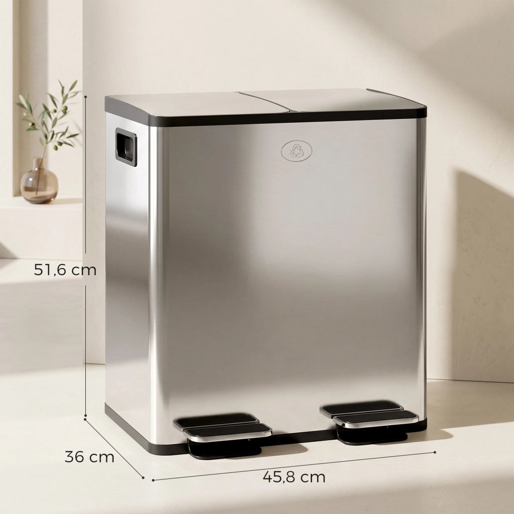 Pattumiera doppia 2x20L ¨C Xylo ¨C apertura a pedale, acciaio inox e plastica, argento