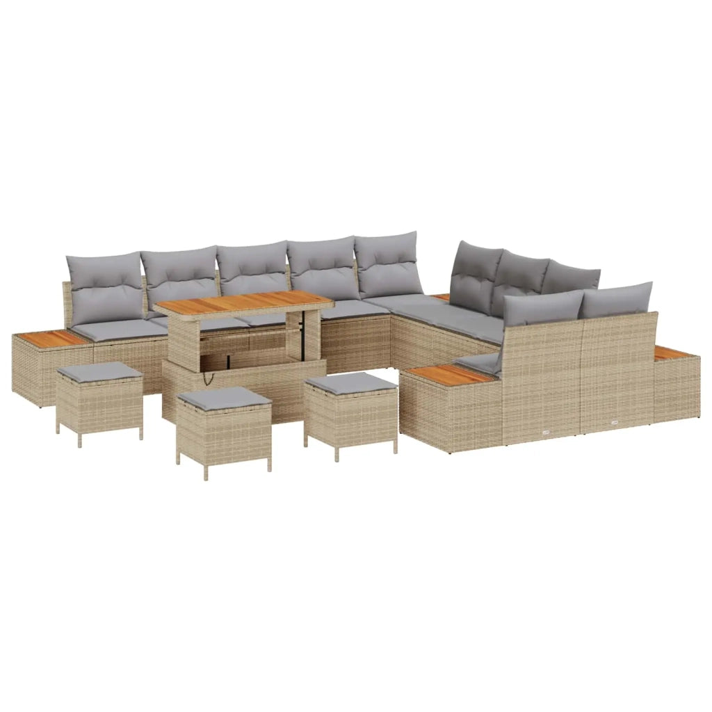 Set Divano da Giardino con cuscino 14 pcs Beige e Grigio Chiaro 3363372