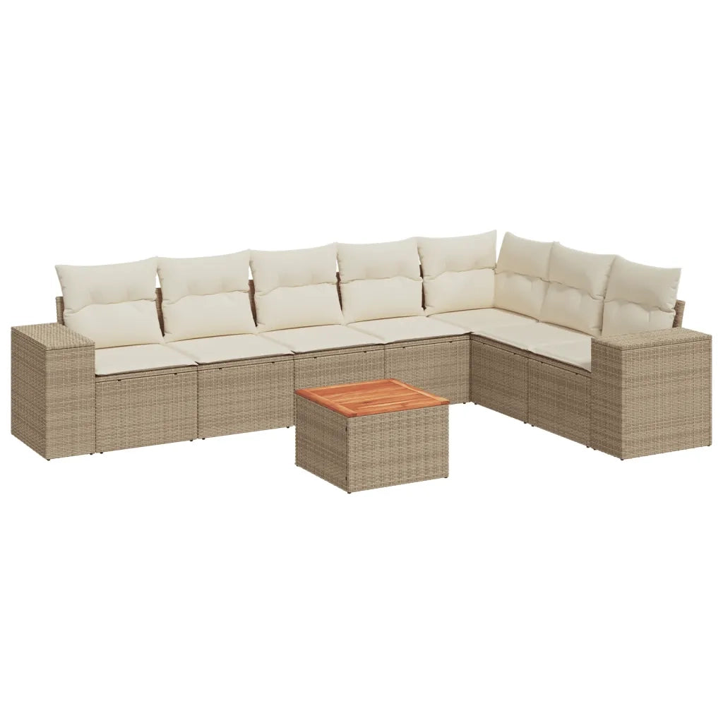 Set Divano da Giardino 8 pz con Cuscini Beige in Polyrattan