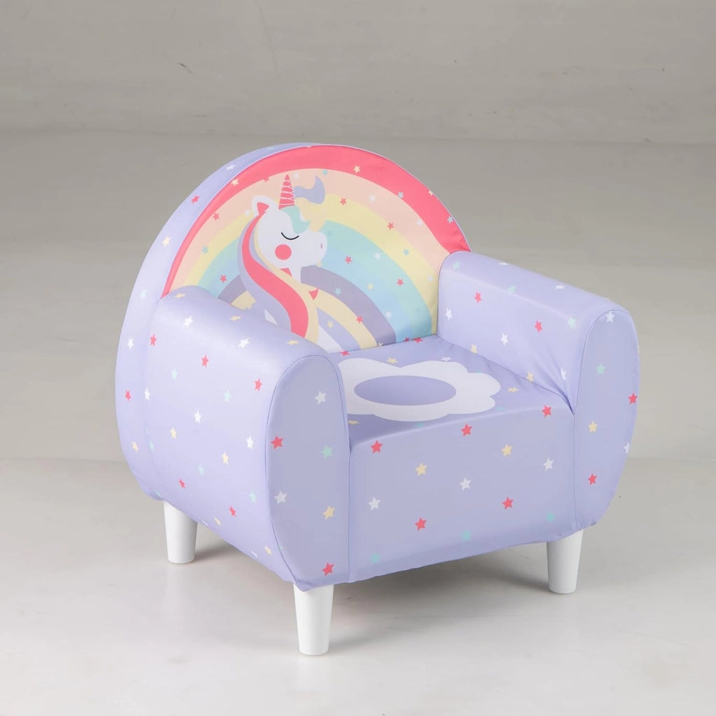 Divano per Bambini a Forma di Unicorno 55 x 40 x 55cm, Poltrona Imbottita con Tessuto Elastico Traspirante e Riempimento in Spugna, Mobile Moderno per Cameretta (Lilla)