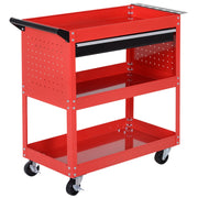 Carrello per attrezzi con 3 vassoi e cassetto ¨C Minimal ¨C Ruote con freni, pannello laterale perforato, rosso