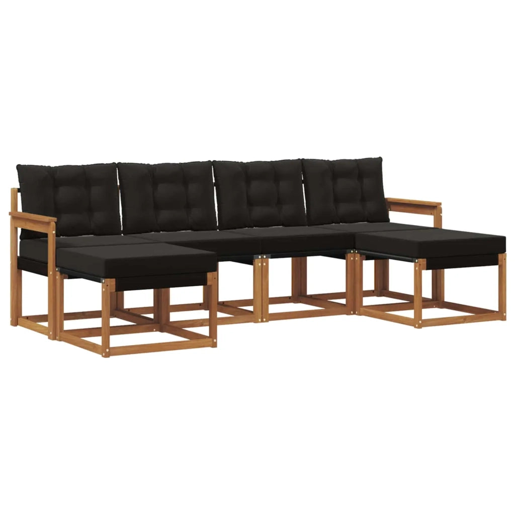 Set di divani da esterno con cuscino 6 pcs Naturale e Nero 3368923