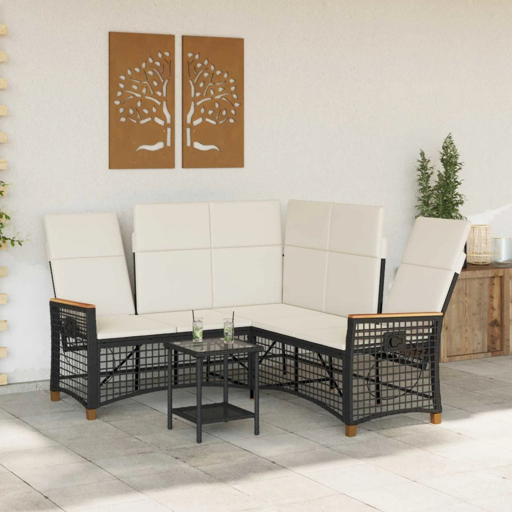 Set di Divani Recliner da Giardino Nero e Bianco Crema 42026823