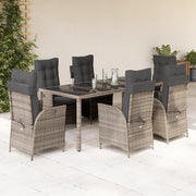 Set da Pranzo da Giardino 7 pz con Cuscini in Polyrattan Grigio