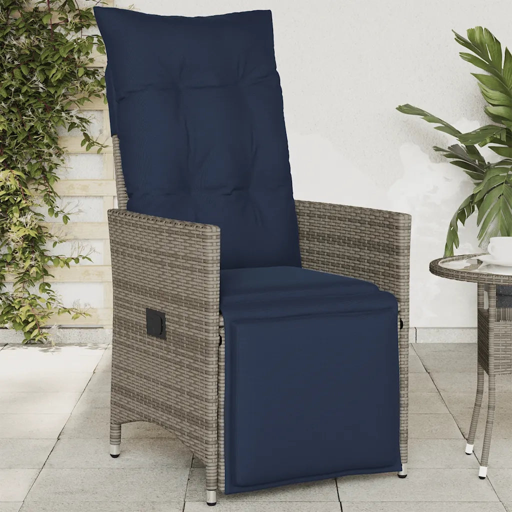 Sedia da giardino reclinabile con cuscini grigia in polyrattan 365663