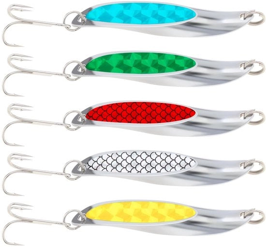 Rete a Maglie Rotanti 5 Pezzi - Colori Vivaci - Spine Metalliche - Treble Hook - Materiale Resistente - Adatto per Diversi Tipi di Pesci - Rete a Maglie
