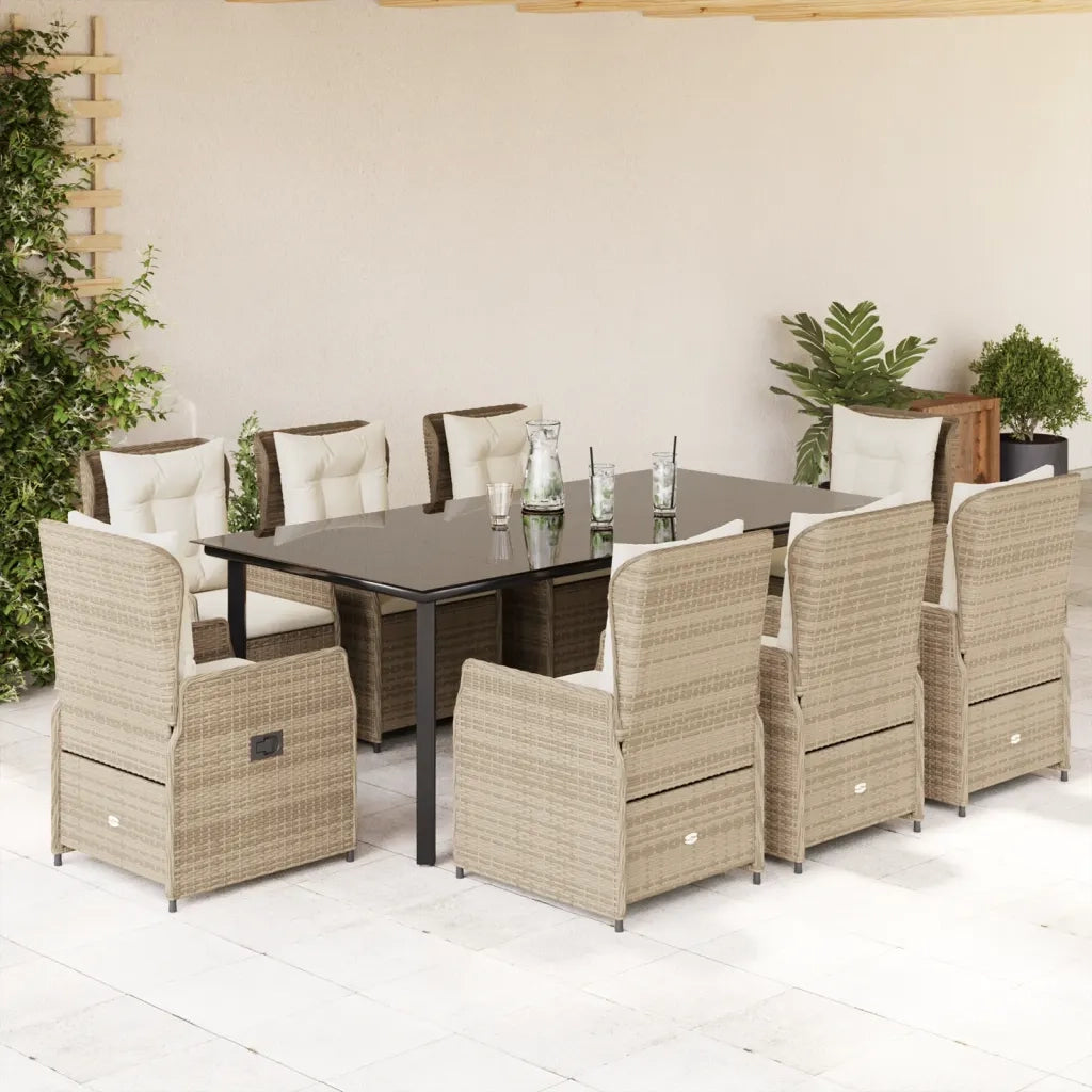 Set da Pranzo da Giardino 9 pz con Cuscini Beige in Polyrattan 3262895