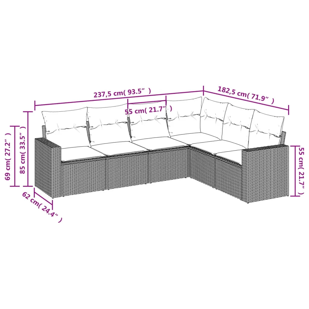 Set Divano da Giardino 6pz con Cuscini Grigio Chiaro Polyrattan 3219002