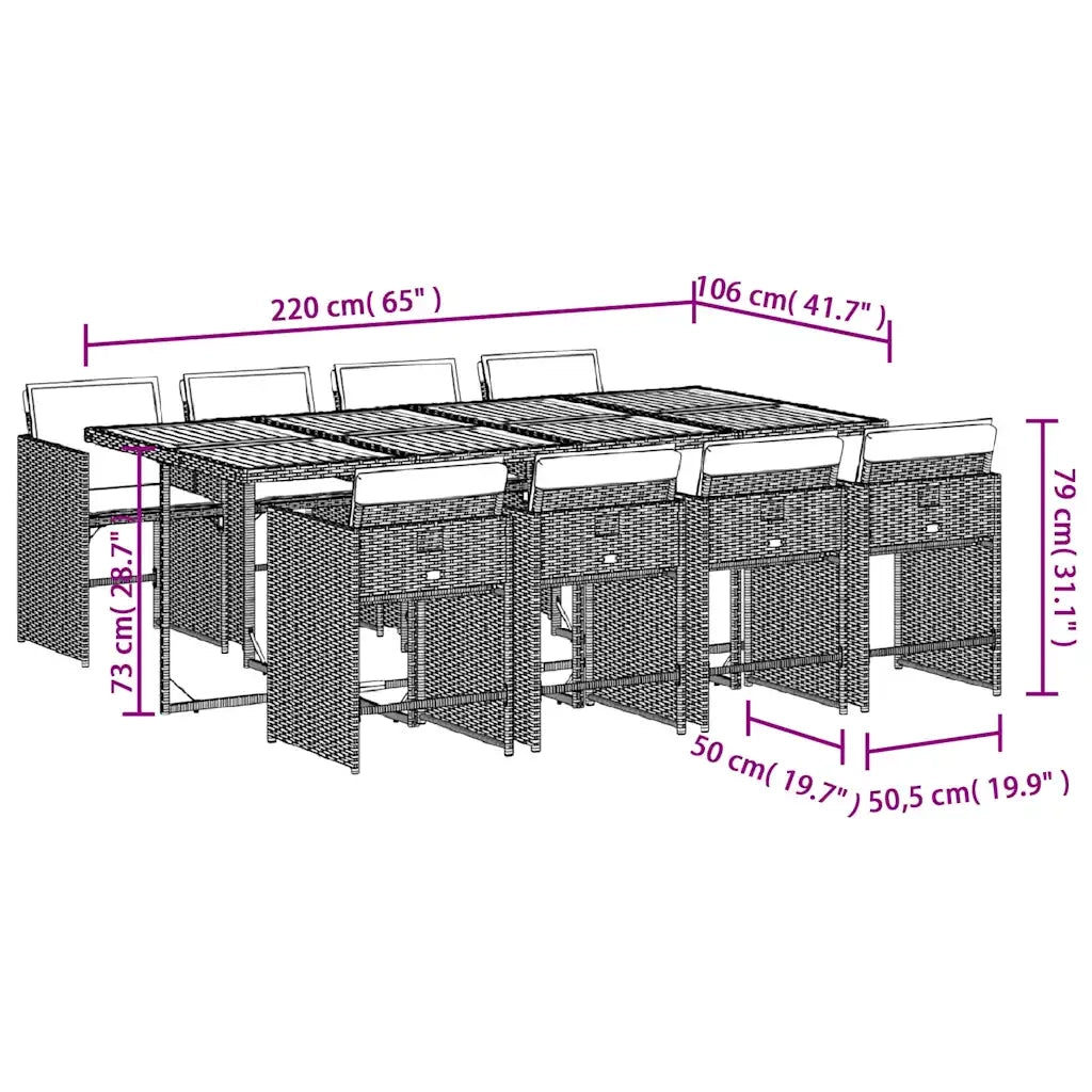Set da Pranzo da Giardino 9 pz con Cuscini Beige in Polyrattan 3211108