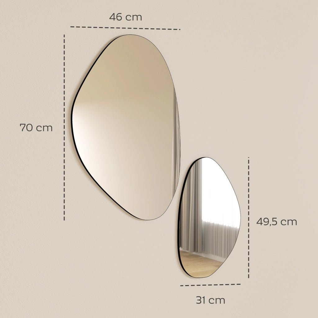 Specchi da Parete 2 Pezzi ¨C zephmum ¨C Nero, Metallo, 70x46 e 49.5x31 cm