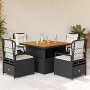 Set da Pranzo da Giardino 5 pz Nero con Cuscini in Polyrattan 3262912