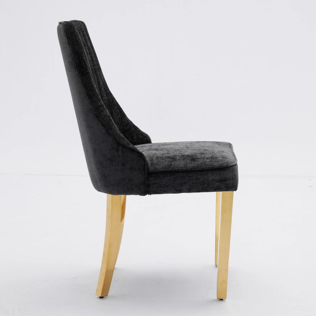 Sedie da Pranzo Imbottite in Velluto con Gambe Dorate ¨C MINIMAL ¨C Set 2, Nero