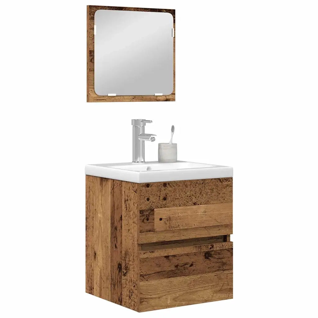 Set di mobili per il Bagno | Armadio da bagno 2 pz Legno Antico e Bianco