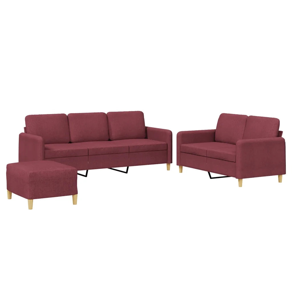 Set di Divani 3 pz con Cuscini Rosso Vino in Tessuto 3202132