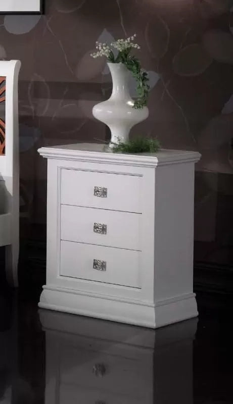 Comodino classico 3 cassetti legno shabby bianco 61x38x74 - Mobili 2G