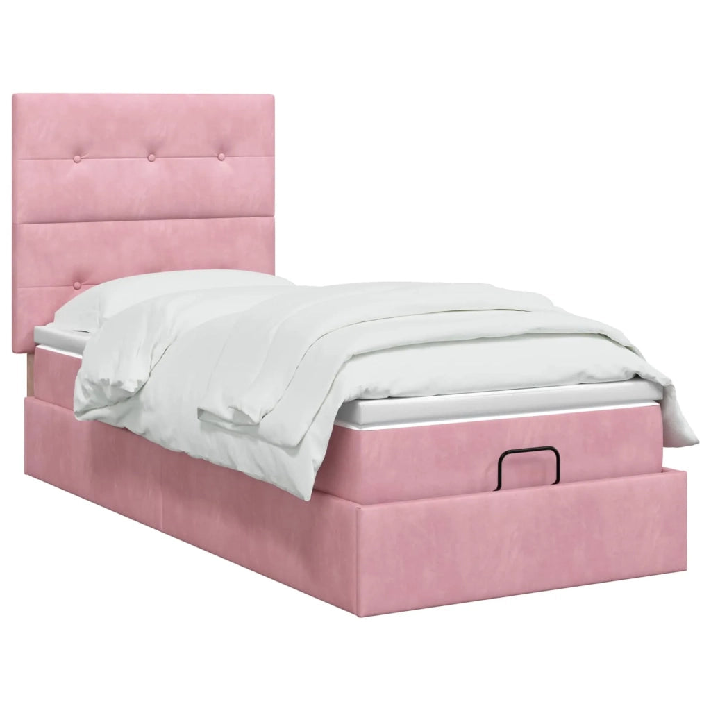Letto Ottomano con Materasso e LED Rosa 90 x 200 cm Velluto 3458282