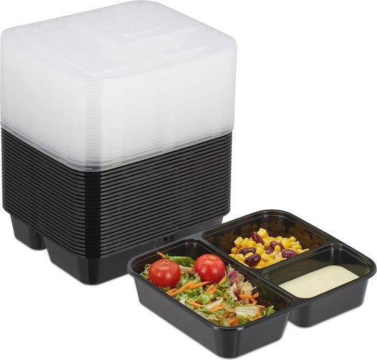Set di 24 contenitori per meal prep riutilizzabili con 3 compartimenti - Inerti e microonde resistenti