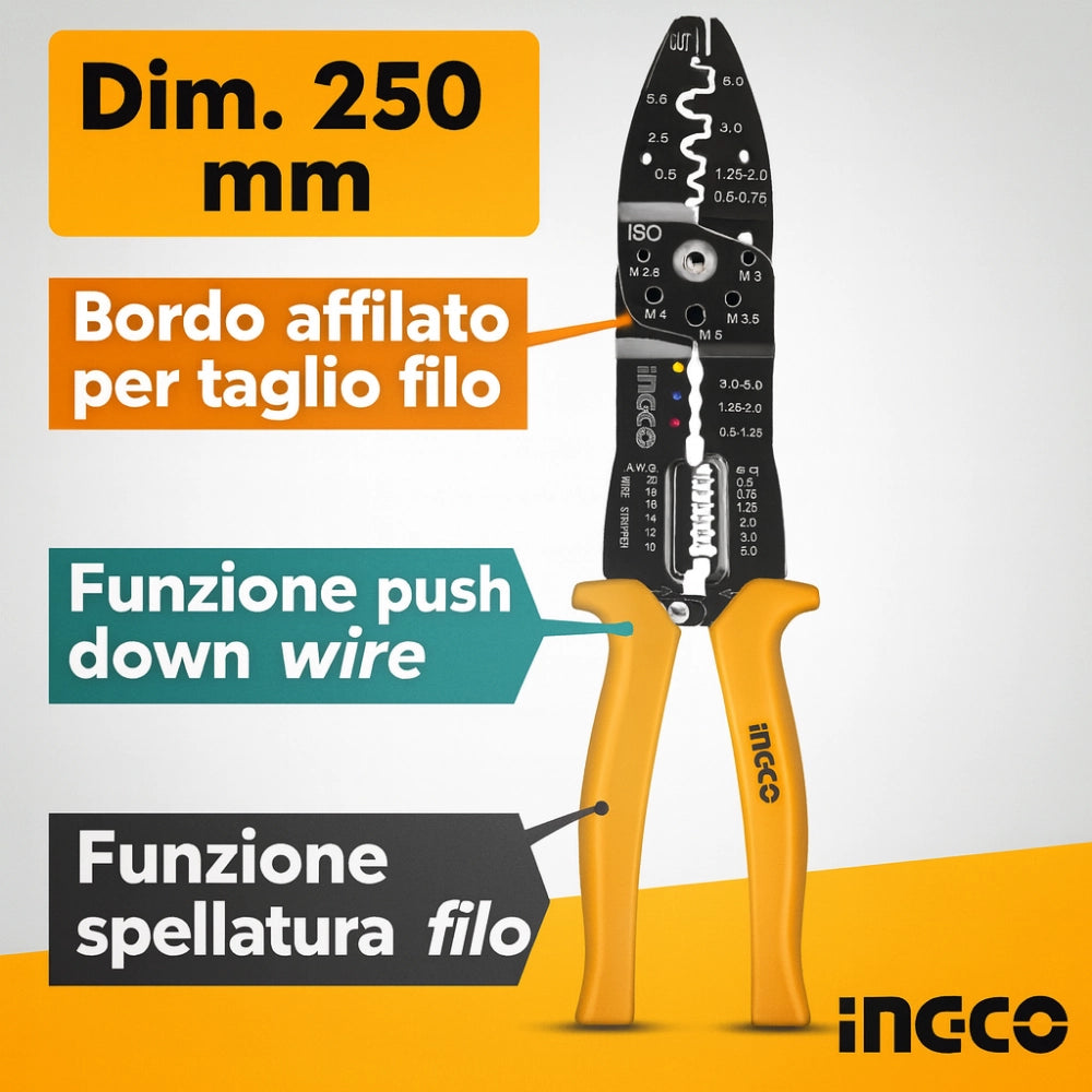 Pinza spellacavi professionale funzione spellatura fili dimensioni 250 mm