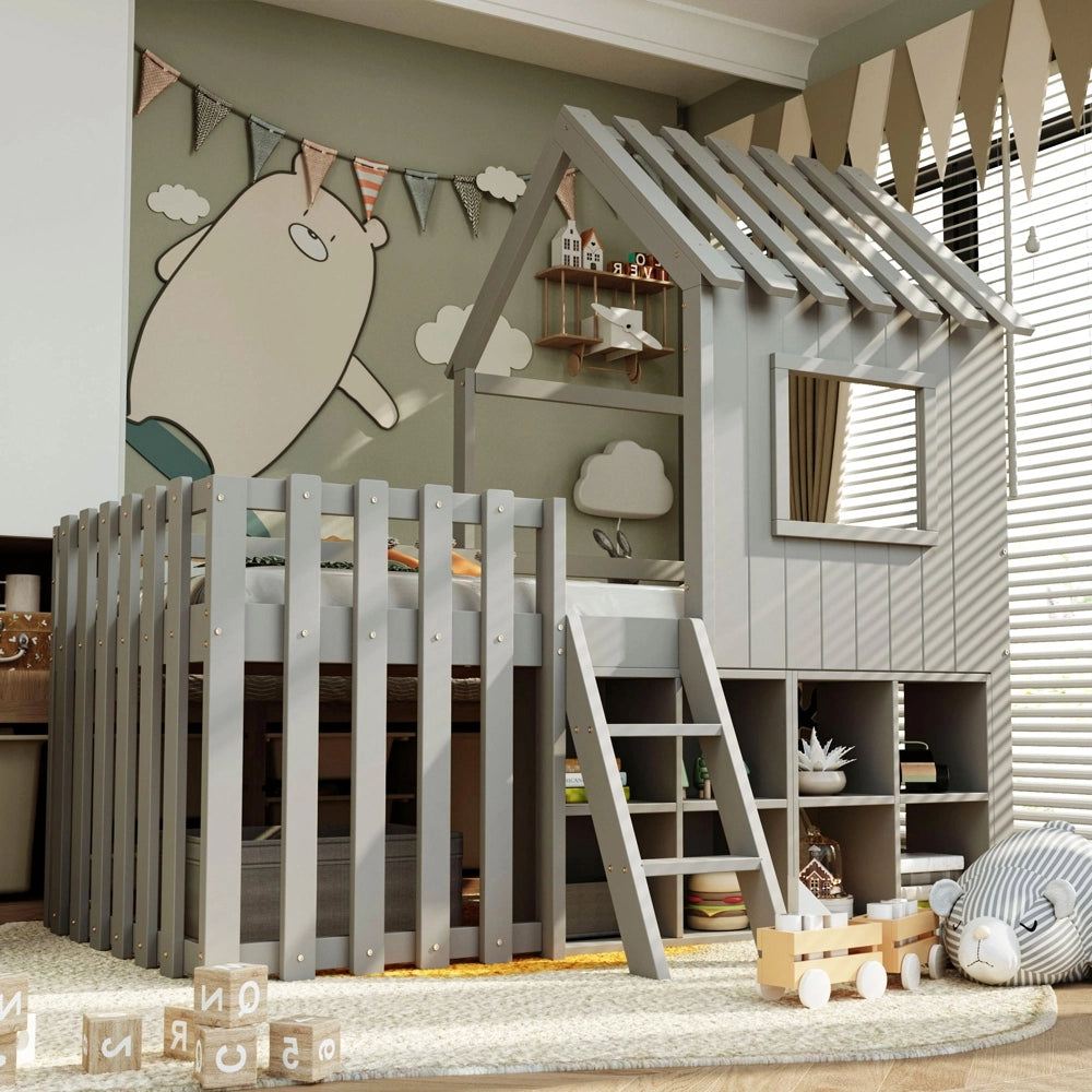 Letto casa bambini - Xylo - 90x200 cm legno grigio