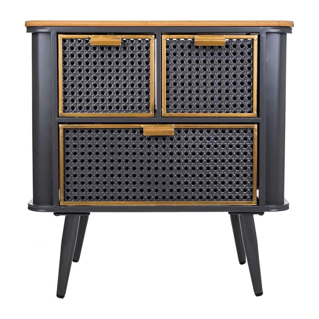 Comodino in metallo nero e legno 58x33x60h