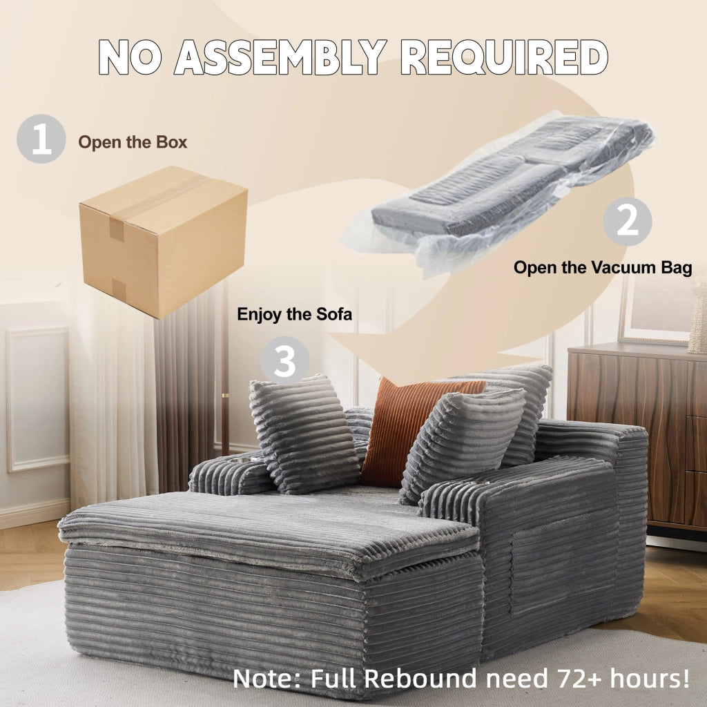 Divano letto con chaise longue ¨C Minimal ¨C grigio, tessuto, 3 cuscini
