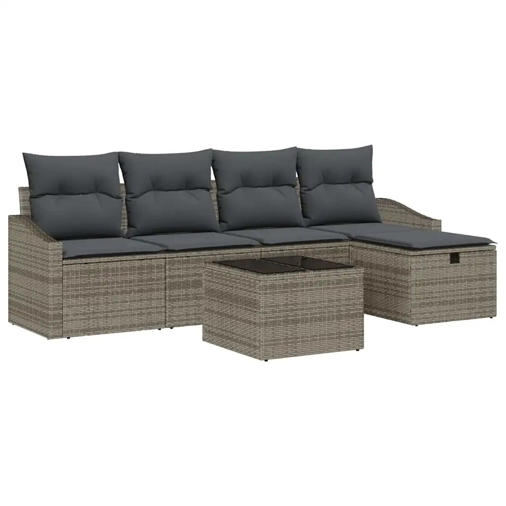 Set di divani con cuscino con archiviazione Grigio polyrattan