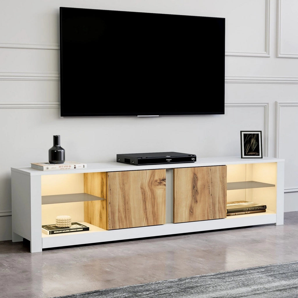 Vogogna, Mobile Porta tv 2 Ripiani, 180x35x45h cm Bianco