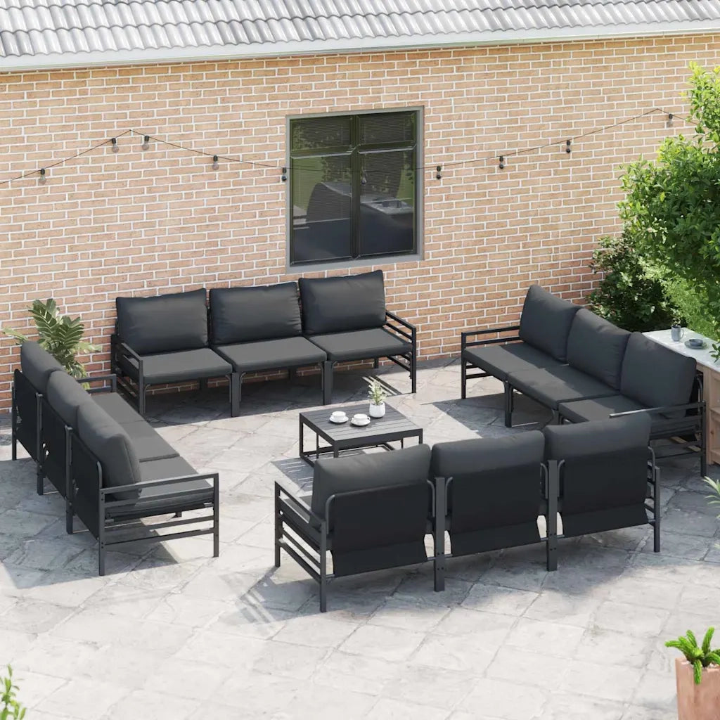 Set Divano da Giardino con cuscino 13 pcs Nero Acciaio