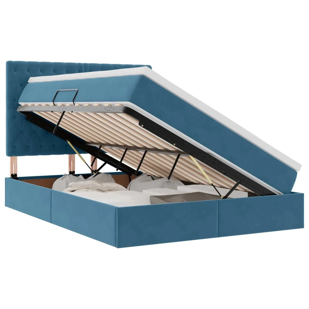 Letto con contenitore e LED Blu Scuro 140 x 200 cm Velluto