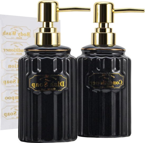 Dispensatori di sapone ceramici - etichette idrorepellenti - set da 2 - nero