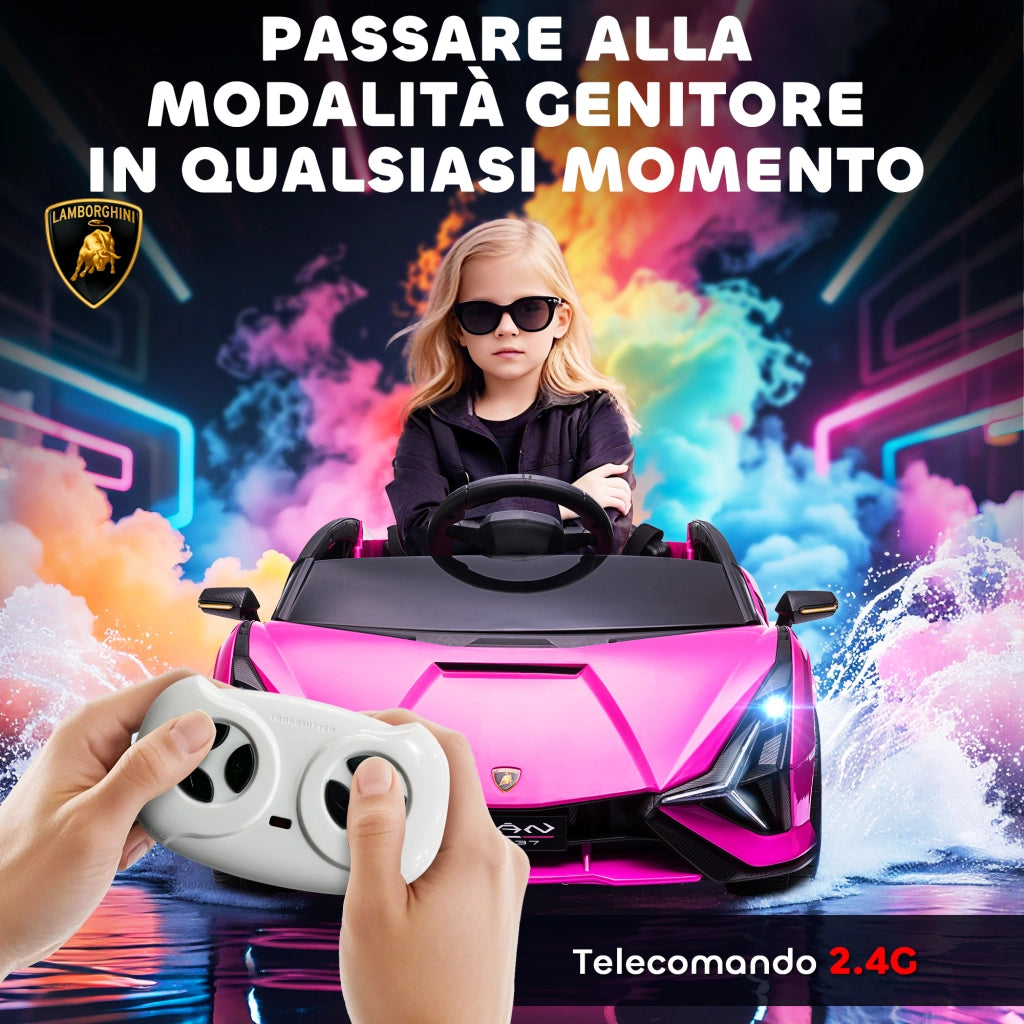Auto Elettrica Bambini Lamborghini 12V con Telecomando ¨C Minimal ¨C Rosa