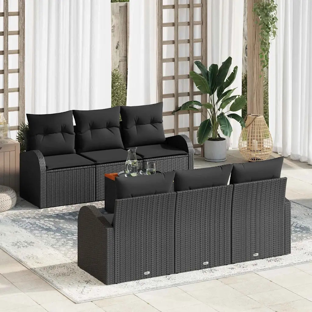Set Divano da Giardino con cuscino 7 pcs Nero polyrattan 3347527