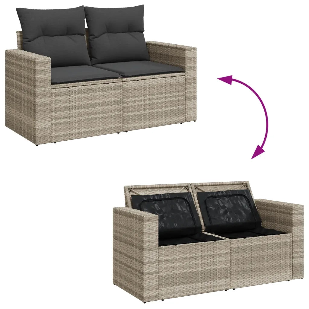 Divano da Giardino con Cuscini 2 Posti Grigio Chiaro Polyrattan 366195