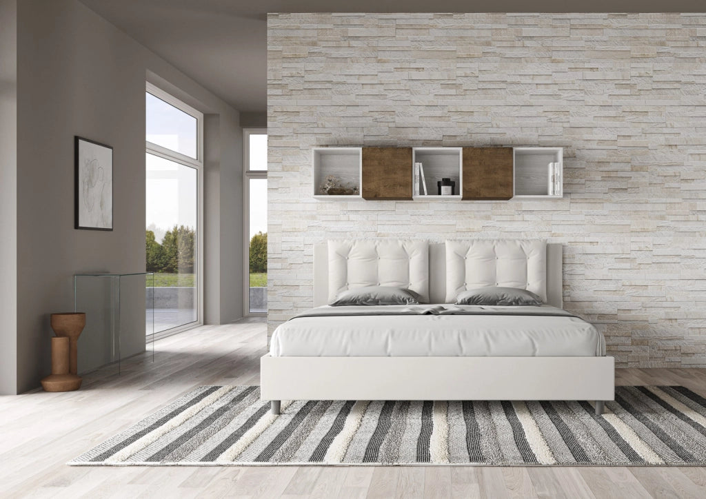 BS COM Letto con rete imbottito 180x190 similpelle bianco