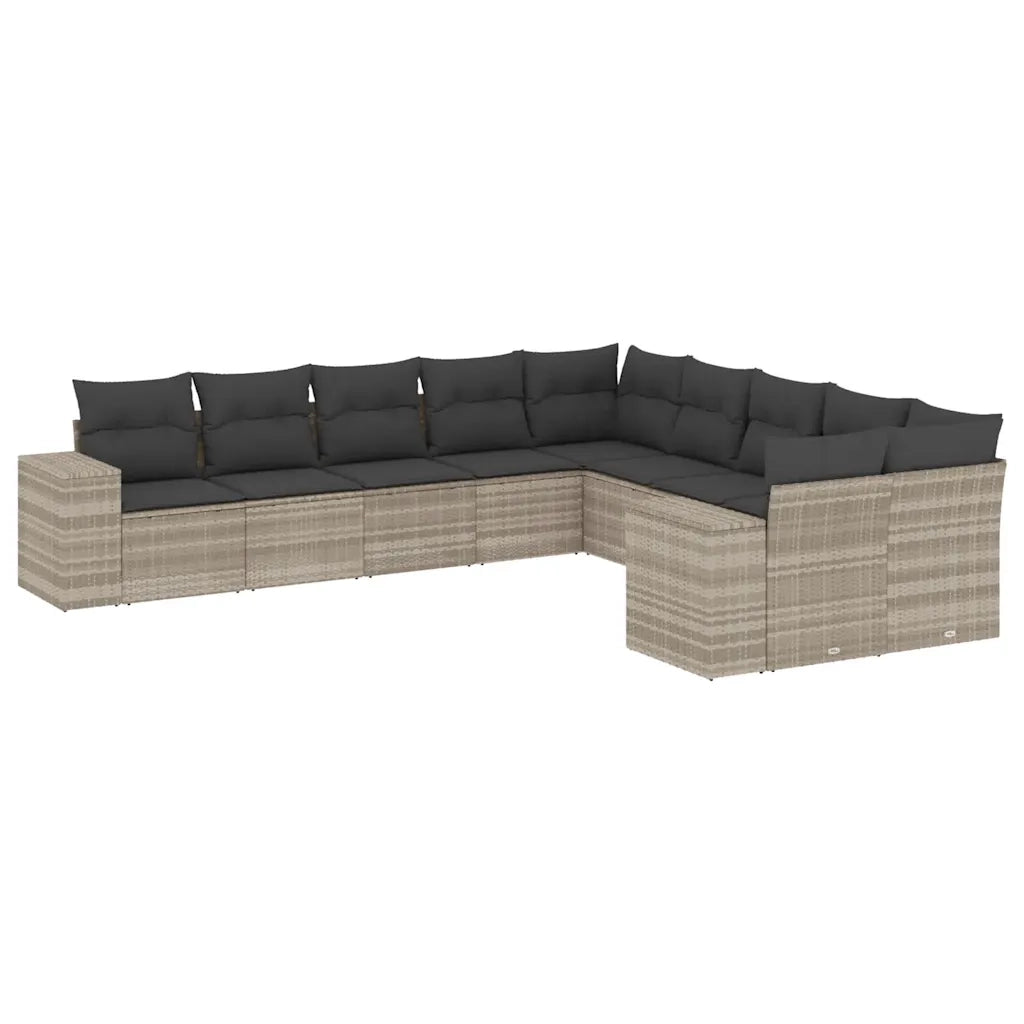 Set Divano Giardino 10 pz con Cuscini Grigio Chiaro Polyrattan