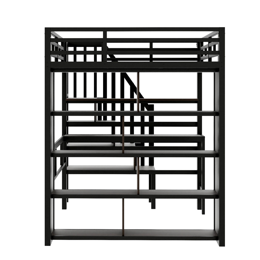 Letto a castello con scrivania - Zephmum - 140x200 cm - Nero - con LED e ripiani