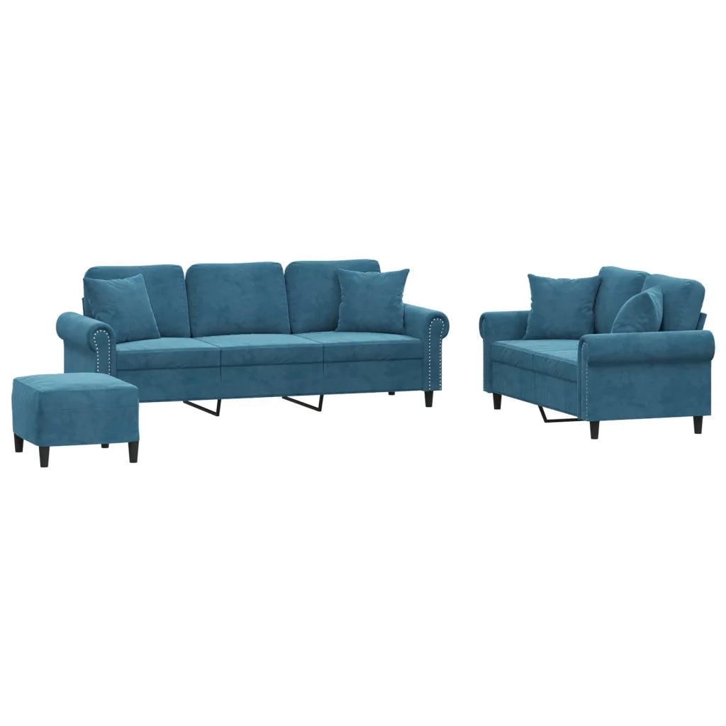 Set di Divani 3 pz con Cuscini Blu in Velluto 3202289